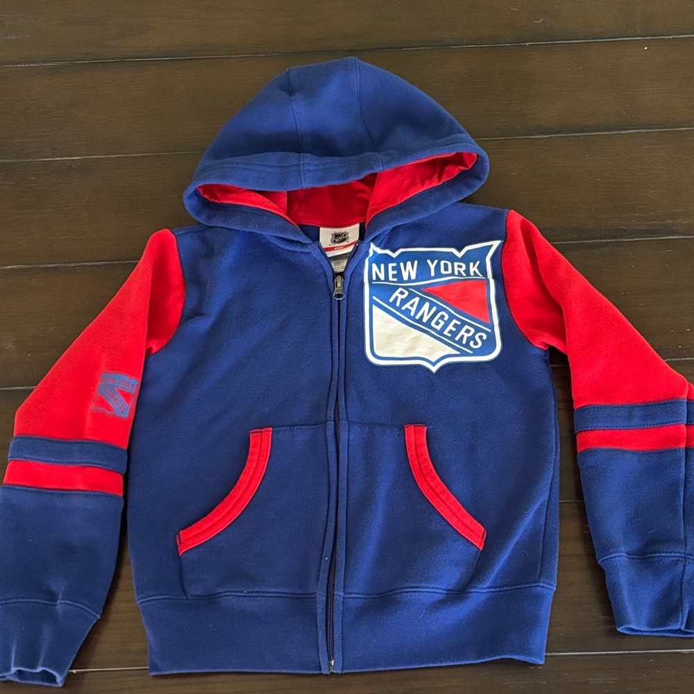 NHL New York Rangers Youth Blue and Red Zip-Up Hoodie